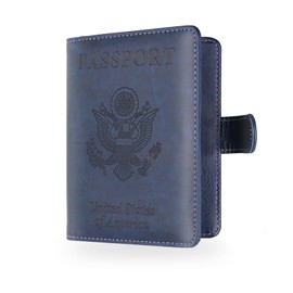 gunhunt Pack-1 Passport and Vaccine Card Holder Combo, PU Leather Functional Travel Document Cover Case, Multiple Card Slots Hold Passport, Air Ticket, Bank Card, ID Card, Credit Card (Blue)