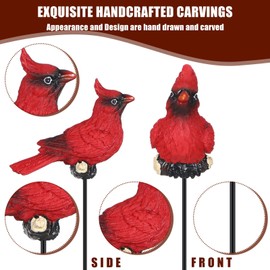 Suzile Christmas Cardinal Plant Stakes Cardinal Birds Floral Picks Garden Stakes Durable Bird Resin Crafts for Garden Decoration Flower Arrangements Christmas Tree Potted Plants, 11 Inch Tall (6)