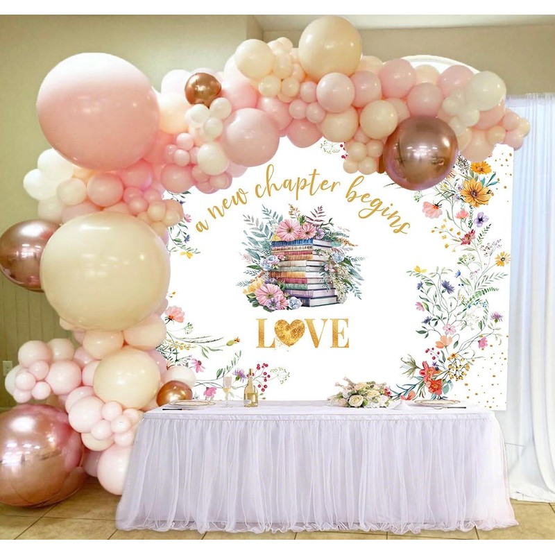 Wildflower Bridal Shower Backdrop, A New Chapter Begins Banner 7x5ft