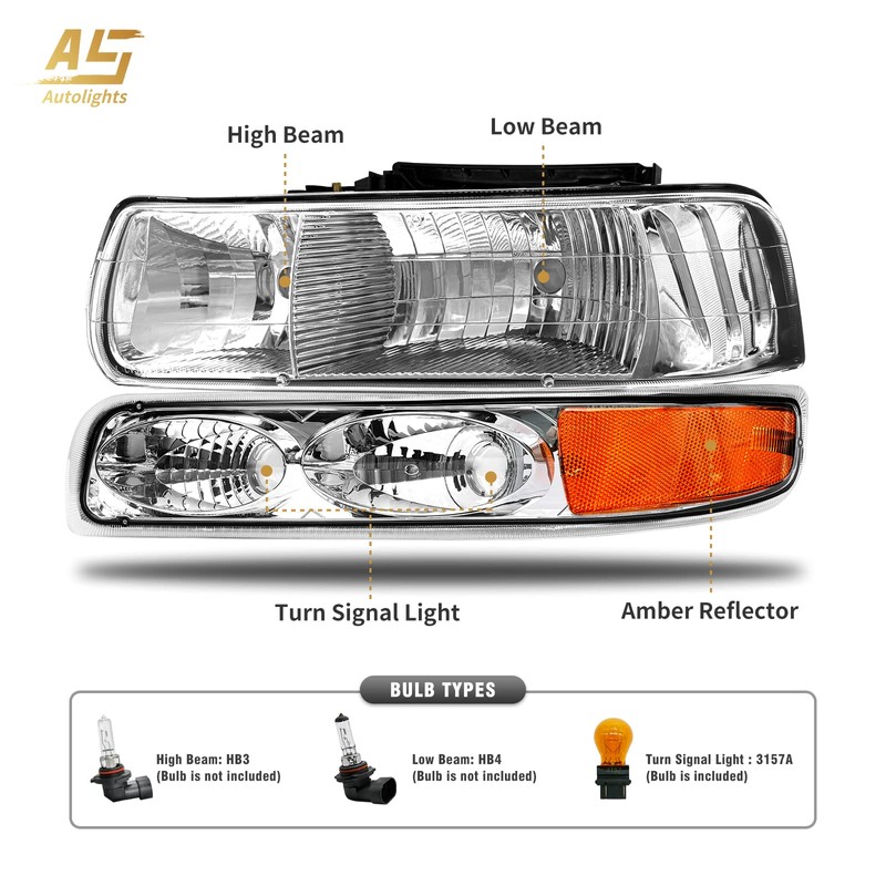 AS Headlight Assembly Compatible with 1999 2000 2001 2002 Chevy