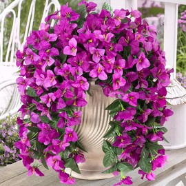 2 pcs Artificial Faux Bougainvillea Flowers Plants for Outdoor Outside Summer Decoration, Fake Silk UV Resistant Long Trailing Vines for Front Door Porch Planter Balcony (Rose Deep Lotus) - Color: Double Lotus