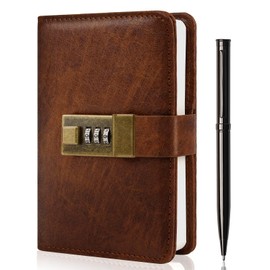 WEMATE Journal with Lock, Diary with Lock 192 Pages, Password Notebook, Pen & Gift Box - Perfect for Men and Women - 4.3X 6.18in Brown Keep Your Secrets Safe