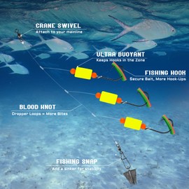 Vipfish Pompano Rig for Surf Fishing - 6 Pack Pompano Rigs Saltwater for Pompano Bait, Whiting Rigs - Pompano Floats,2/0 Fishing Hooks,Mono line and Crane Swivel Snaps