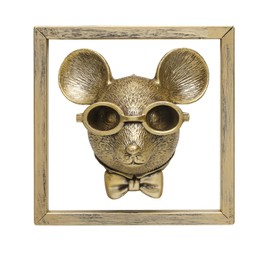 Newinhome Animal Heads Wall Decoration (Gift Metal Frame) Resin Animals Sculptures Head Wall Hanging Decor Gold vintage Wall Sculpture for Living Room Bedroom Office(Rat)