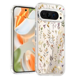 Unov Case Compatible with Pixel 9 Pixel 9 Pro Case Clear Transparent Slim Protective Case Soft TPU Bumper Embossed Pattern Shock Absorption (Golden Garden)