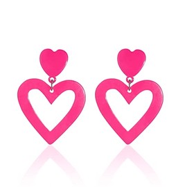 Set Heart Love Couple Colorful Stud Hoop Dangle Earrings 80 90s Retro Earrings for Women Jewelry Gifts Geometric Valentine’s Day Neon Bright Fluorescence Costume-Pink