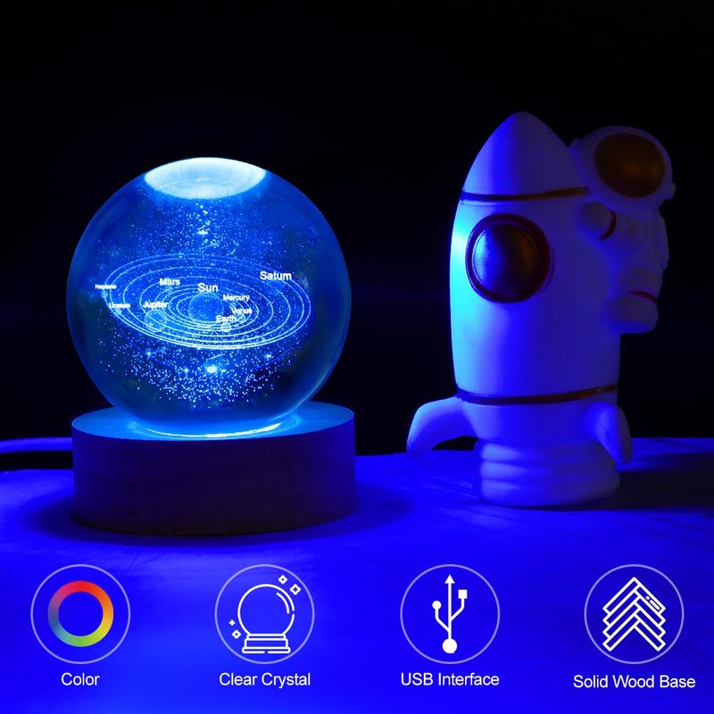 HOTUT 3D Solar System Crystal Ball, 3D Planets Crystal Ball