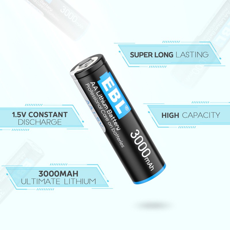 EBL 12Pcs EBL 3000mAh 1.5V AA Lithium Batteries Constant Volt