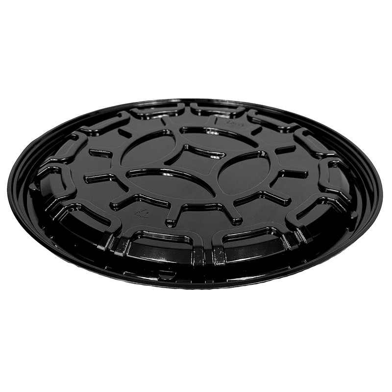 PACTOGO 18" Round Black Plastic Cater Trays with Clear Dome