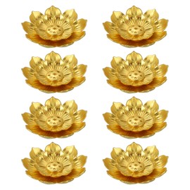 sourcing map 8pcs Incense Burner Kit, Brass Lotus Stick Incense Holder 6 Incense Holes Detachable Ash Catcher for Yoga, Meditation, Gold