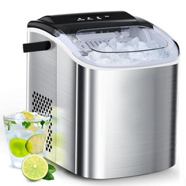 ZAFRO Stainless Steel Ice Maker Countertop, 26Lbs/24H, 9 Cubes Ready in 6-8 Mins, Self-Cleaning Portable Ice Maker with Handle, for Home/Office/Bar (Silver) - Color: Black