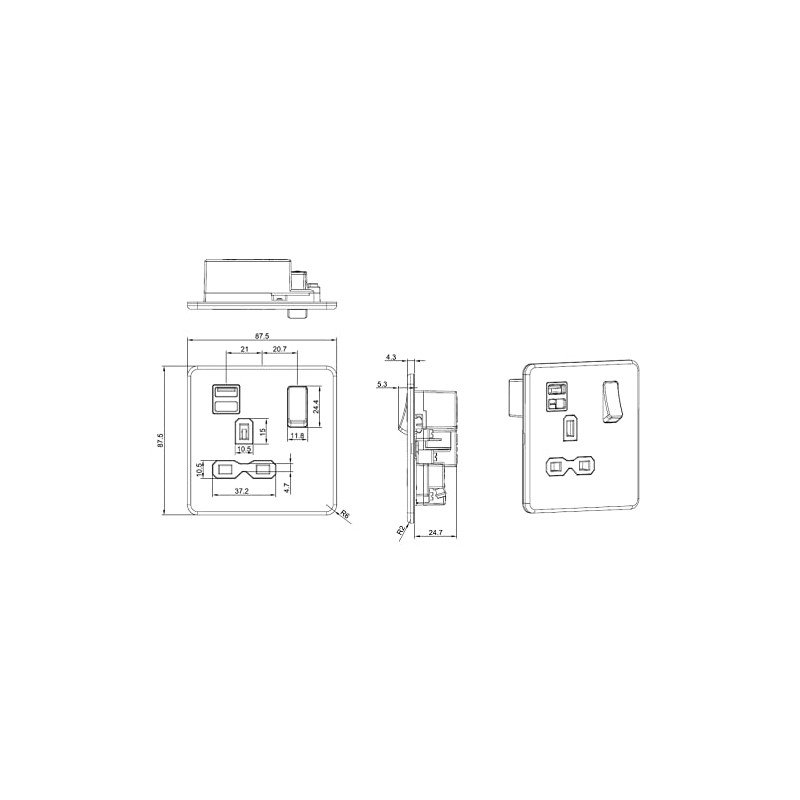 Knightsbridge Screwless Single Switched Socket with Dual USB Charger in
