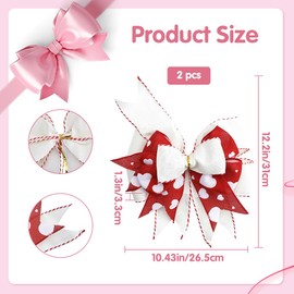 GORGECRAFT 2Pcs Wreath Bow Polyester Red White Love Heart Pattern Wedding Party Decorative Big Bowknot with Twist Tie for Valentine's Day Birthday DIY Crafts Gift Ribbon Bow Ornaments 12.2x10.43inch