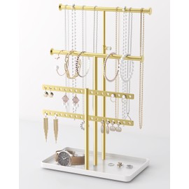 Josmimic Jewelry Holder Organizer Necklace Display: Metal Aesthetic Room Decor Tree Stand for Bracelet Hanger and Earrings Storage Gold