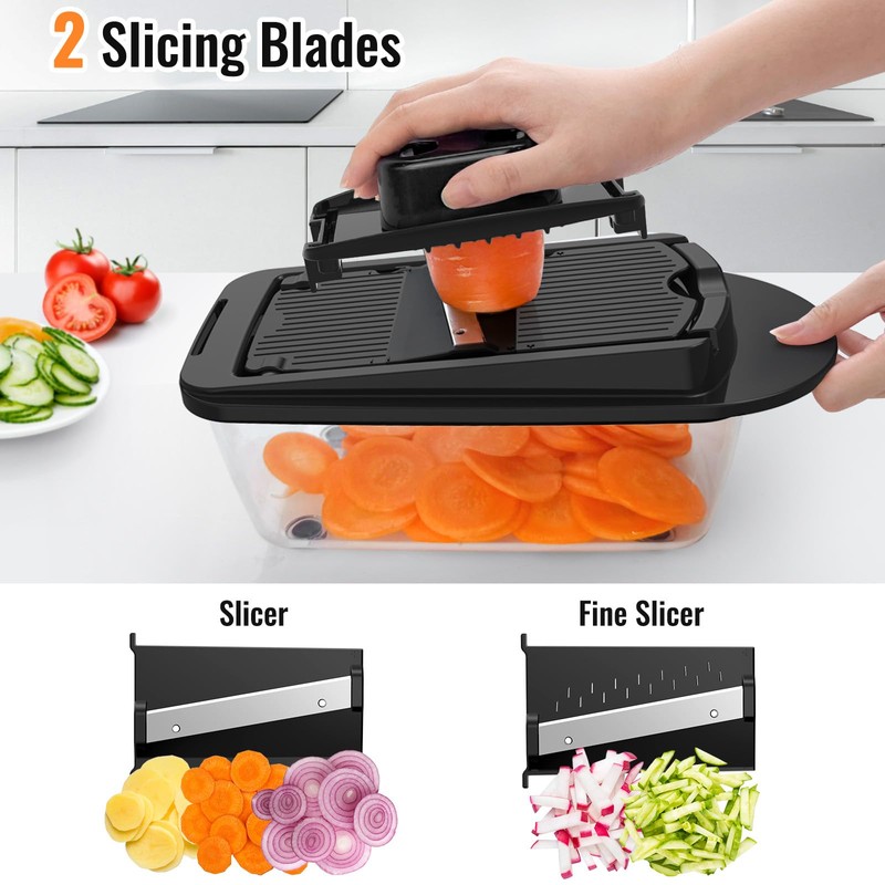 8 Blade All-in-1 Vegetable Chopper Mandoline Slicer with Container, Food