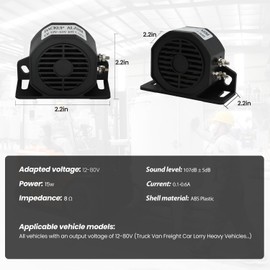 MIRKOO Car Back-up Alarm, 107dB 12V-80V DC Waterproof Industrial Heavy-duty Backup Reverse Warning Alarm with Super Loud Beeper Tone for Truck Van Freight Car Lorry Heavy Vehicles