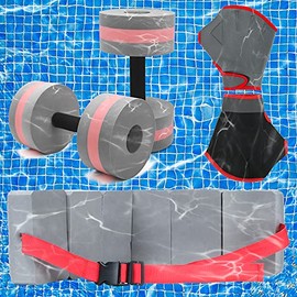 KLOLKUTTA Water Aerobic Equipment Dumbbells Set, High-Density EVA-Foam Water Weight Pool Fitness,Aquatic Swim Belt,Resistance Gloves for Aqua Therapy