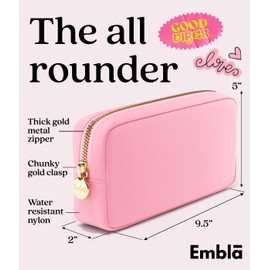 Embla Cosmetic Bag - Makeup Bag Travel Pouch, Toiletry Bags Cute Makeup Organizer, Nylon Zipper Pouches, Pink Black Coin Purse, Storage Bag Cosmetics Organizer, Make up bags Mini, Small, Large, Womens