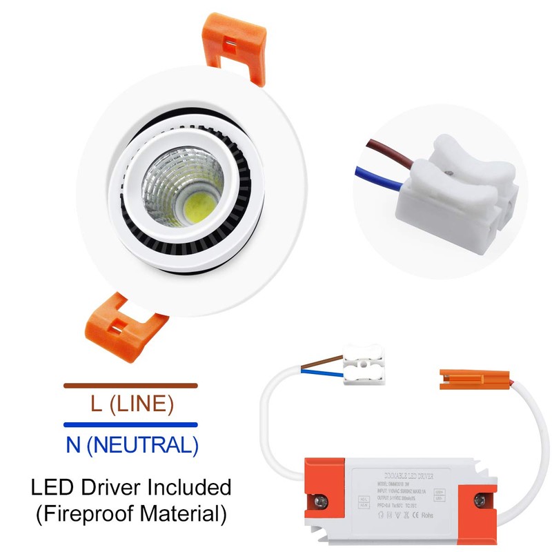 YGS-Tech 2 Inch Eyeball Gimbal LED Recessed Lighting Dimmable Downlight,