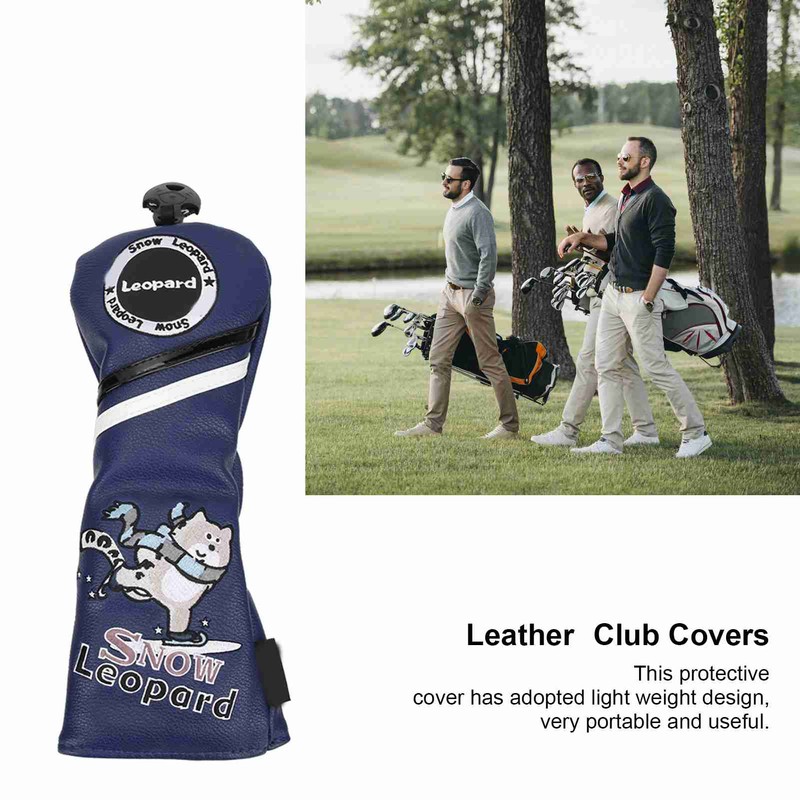 4Pcs 1/3/5/UT Golf Wood Headcovers Cartoon Snow Leopard Pattern PU