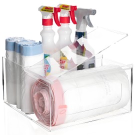 SEANADO Trash Bag Dispenser, 2 in 1 Acrylic Kitchen Organizers and Storage Under Sink Storage Box, Large Bag Container with Lid for 13 30 33 Gallon Garbage Bag
