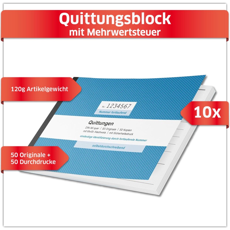 Primus Print Receipt Pad, 10 x DIN A6 Landscape &