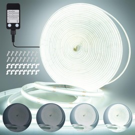 OMIKA 33FT Super Bright 3200LEDs COB LED Strip Lights Outdoor Waterproof, 6000K Cool White Plug in Rope Light Tape Light Flexible with Self-Adhesive Timer Dimmable for House Garden Camping DIY