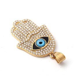 Gungneer Evil Eye Hamsa Hand Pendant CZ Stone Necklace Stainless Steel Talisman Strength Worship Accessory For Men Women