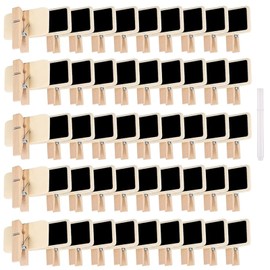 YiYFiT 50Pcs Cute Little Blackboard Clips with a Liquid Chalk,Small Chalkboard Pegs Mini Wooden Blackboard Photo Display Clips Mini Board Sign Clip for Gift Tags,Memo,Food Label(4x2cm)