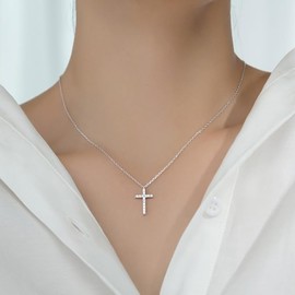 SLUYNZ Solid 925 Sterling Silver CZ Cross Choker Necklace for Women Teenager Cross Pendant Necklace, Sterling Silver, Cubic Zirconia