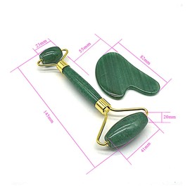 TOPGAGEME Jade Facial Roller and Gua Sha Massage Kit, Natural Green Stone, Traditional Chinese Beauty Tool with Gold Accents