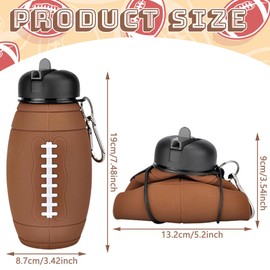 SYTTNUM Children's Sports Water Bottle, Foldable Rugby Cup, Reusable Rugby Design Drinking Solution Cup, Spherical Bottle, Water Bottles with Carabiner for Hiking, Running, Travel