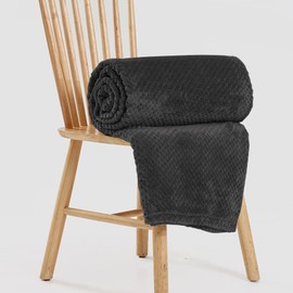 Bear & Panda Waffle Flannel Fleece Mink Throw - Sofa/Bedspread/travel Blankets – Honeycomb Super Soft, light-weighted, Warm, Cosy Large Size Single, Double, King - Charcoal Single (127 x 152 cm)