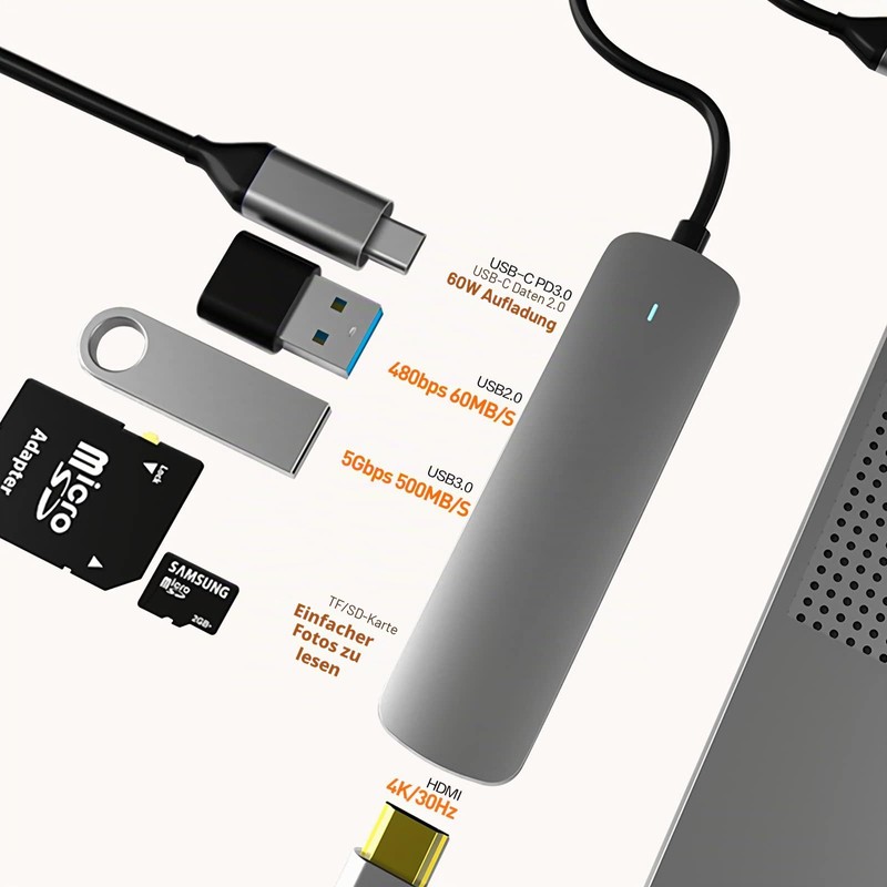 USB C Hub, USB C Adapter 6-in-1 with Gigabit RJ45