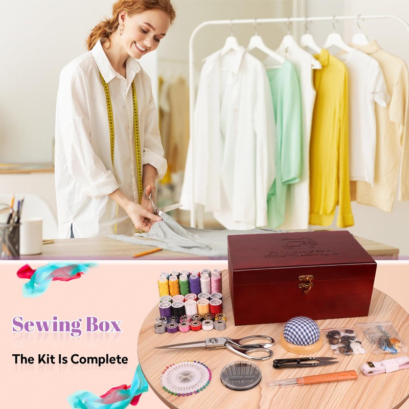 Handheld Sewing Machine, with Elegant Wooden Sewing Box and 153-Piece