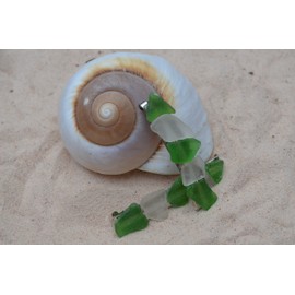 Genuine White and Green Sea Glass Hair Clips (set of 2)