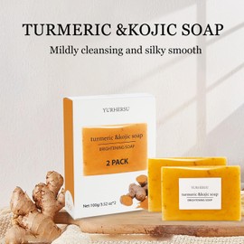 2PCS Turmeric Lemon Soap, Hyaluronic Acid for Deep Cleansing, Moisturizing Body&Face, Handmade Soap Bar, for Deep Cleaning Moisturizing Erase Fine Lines, Firming