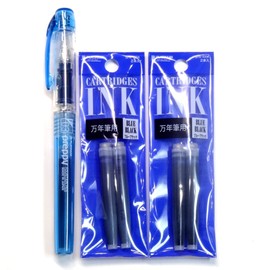 PLATINUM Platinum Preppy Fountain Pen, Fine Nib, Blue Black (PSQ-300#3) + Ink Cartridges SPN-100A#3 (Blue Black) Set (Imported from Japan) [Komainu-Dou Original Packaging]