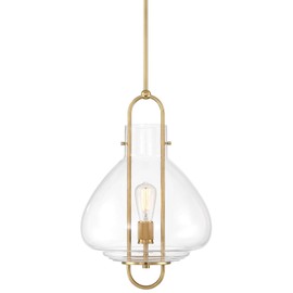 Possini Euro Design Hermine Soft Gold Pendant Light 15" Wide Modern Glam Open Oval Frame Clear Glass Curvy Shade Fixture for Dining Room House Foyer Kitchen Island Entryway Bedroom High Ceilings