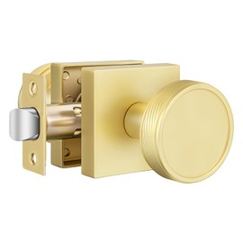 Goldenwarm Passage Door Knob Gold, Zinc-Alloy Modern Brushed Gold Closet Door Knob Interior for Hallways, Heavy Duty Square Gold Modern Doorknob - 1 Pack