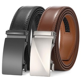 SENDEFN 2 Pack Ratchet Belt Men, Men Leather Belts in Gift Set Box for Dress Casual, Size Adjustable Trim to Fit