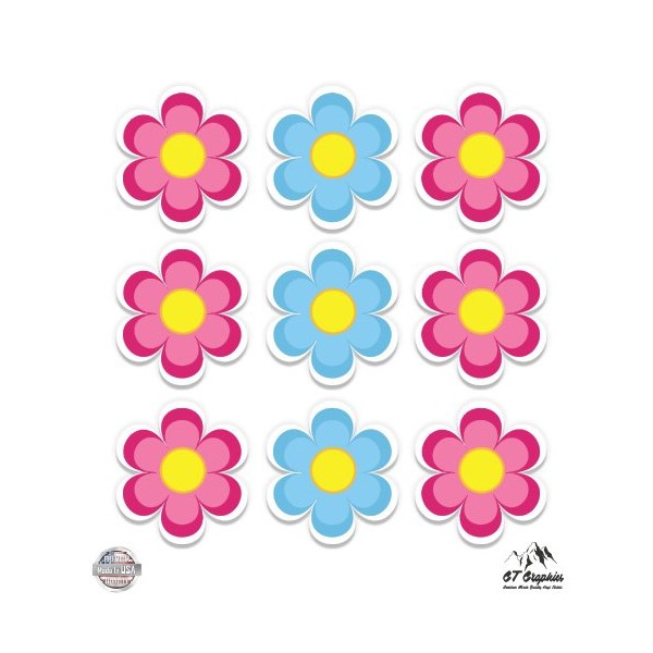 Cute Flowers Set of 9-5" Each Vinyl Stickers - for Car Laptop I-Pad - Waterproof Decal