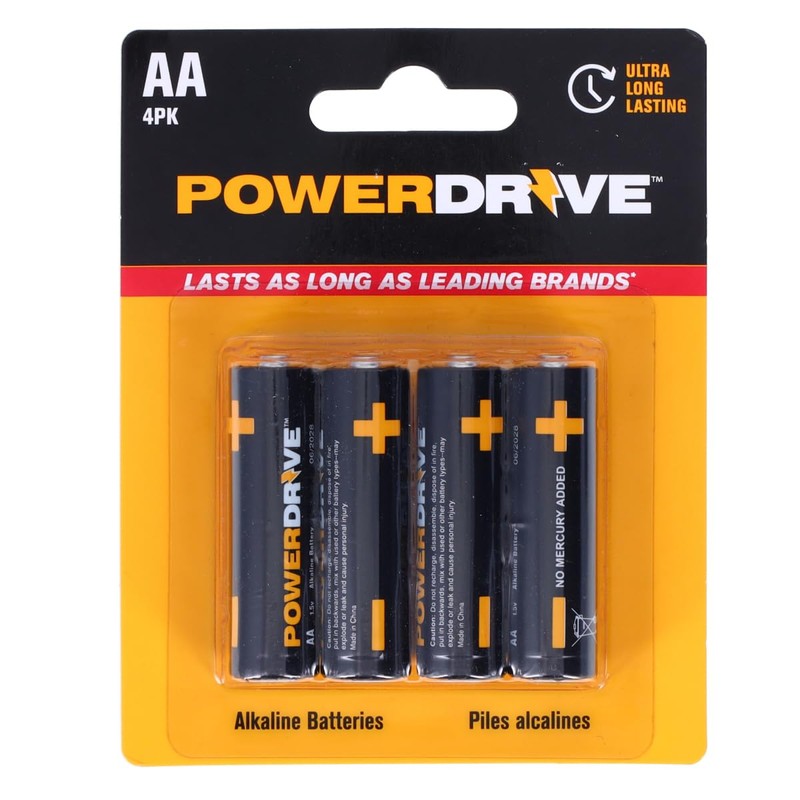 PowerDrive AA Alkaline Battery PD4AA 4-Pack Double A Batteries