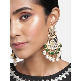Aheli Kundan Pearl Floral Green Chandbali Earrings Indian Traditional Bollywood Jewelry for Women Girls
