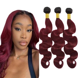 Ombre Human Hair Bundles Red Body Wave Bundles Human Hair Burgundy Bundle 16 18 20 Inch Burgundy Wet And Wavy Hair Weave Unprocessed Ombre Red Bundle