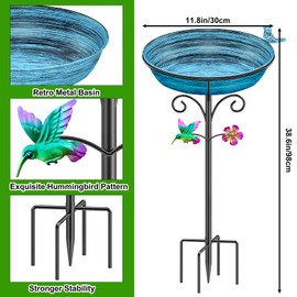 VeyFolzin.st Metal Bird Bath for Outside, Freestanding Garden Bird Baths Bowl, Vintage Birdbath for Outdoors Yard Garden Lawn Decor Decor (Vintage Blue)