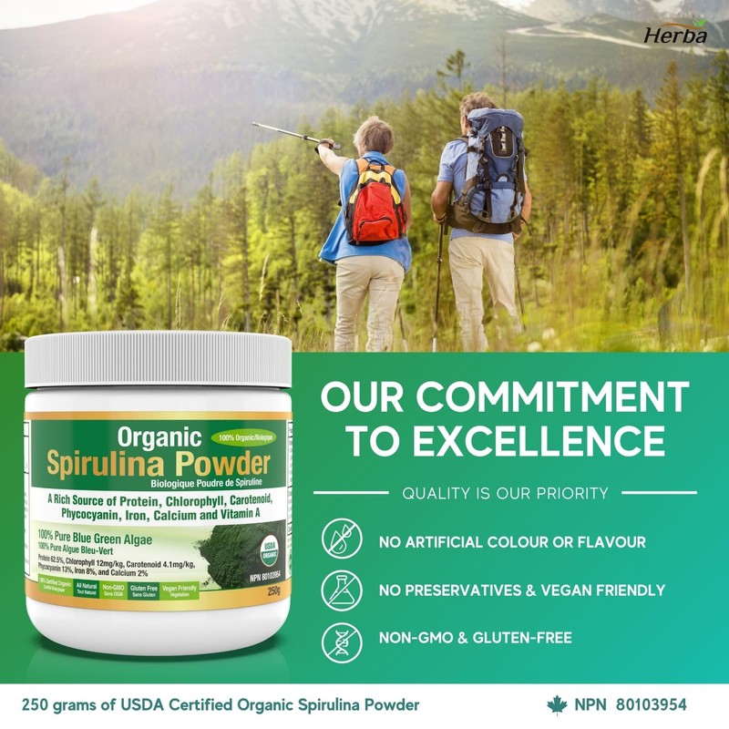 Herba Organic Spirulina Powder 250g – Certified USDA Organic &