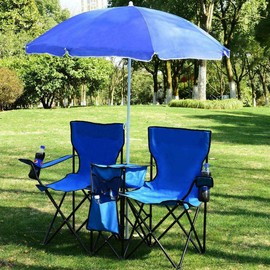 Premium WIsh Outlet Foldable Picnic Beach Camping Double Chair+Umbrella Table Cooler Fishing Fold Up