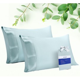 STNOMY Premium 100% Eucalyptus Tencel Lyocell Cooling Pillowcase Set of 2, Moisture Wicking,Temperature Regulating, Soft &Smooth Sateen Pillow Cover All Season(Queen Greyish Green)