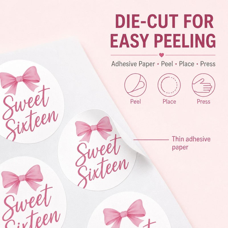 Sweet Sixteen Favor Bag Stickers: 120 Paper Stickers 1.6 Inch
